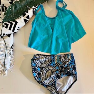 RXRX CocoTurquoise Flounce Top Print Bikini Small
